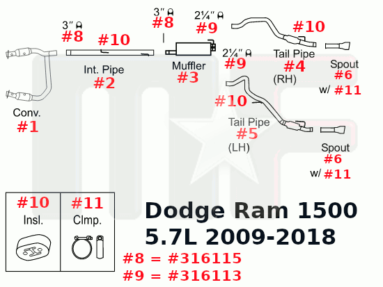 Auspuffrohr hinten links Ram 1500 5.7L 09-18 (#5)