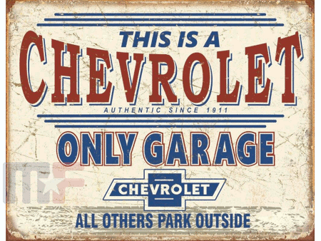 Blechschild Chevy Only Garage 16" x 12.5" (ca. 41cm x 32cm)