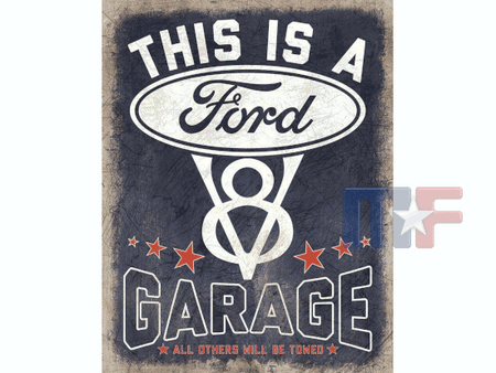 Blechschild Ford V8 Garage 12.5" x 16" (ca. 32cm x 41cm)