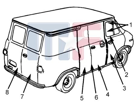 Türdichtung vorn links Dodge Full Size Van 71-97