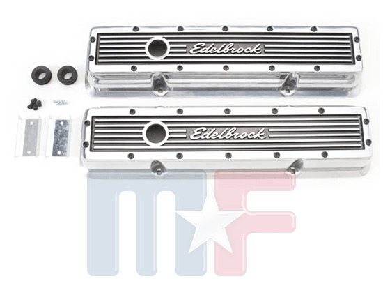 Edelbrock Elite Ventildeckel poliert SBC 59-86 flach, mit Logo