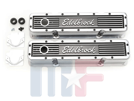 Edelbrock Elite Ventildeckel poliert SBC 59-86 hoch, mit Logo