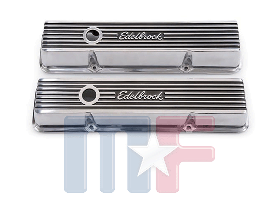 Edelbrock Elite II Ventildeckel poliert SBC 59-86 flach mit Logo