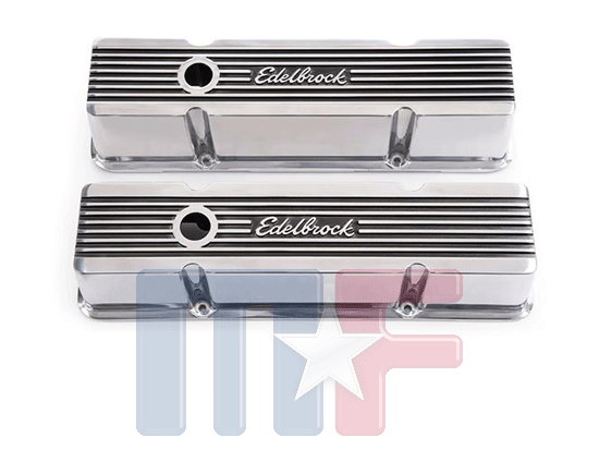 Edelbrock Elite II Ventildeckel poliert SBC 59-86 hoch, mit Logo