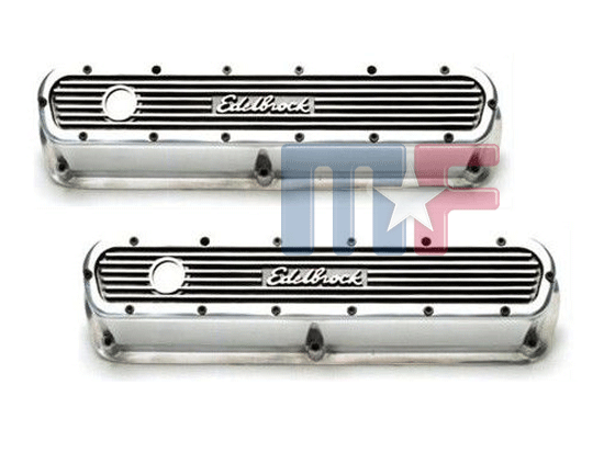 Edelbrock Elite Ventildeckel poliert Mopar SB 65-91 hoch, Logo