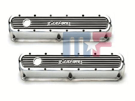 Edelbrock Elite Ventildeckel poliert Mopar SB 65-91 hoch, Logo