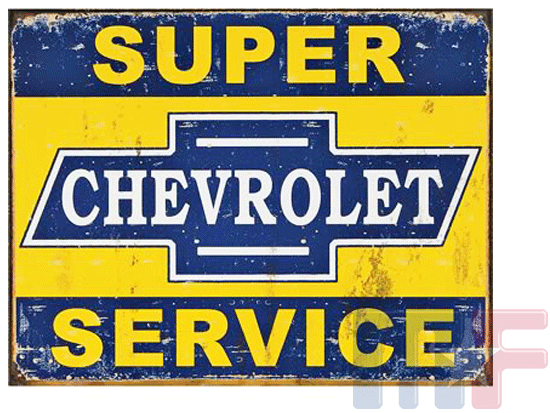 Blechschild Super Chevrolet Service 16" x 12.5" (ca 41cm x 32cm)