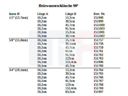 151765 Heizwasserschlauch 90° 3/4" (19,1mm)