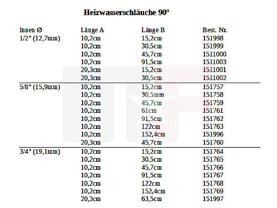 151764 Heizwasserschlauch 90° 3/4" (19,1mm)