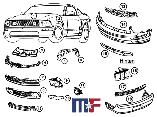 Radhausvorderteil links innen vorn Mustang Base Model 05-09