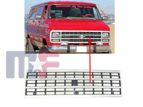Kühlergrill Schwarz/Silber Chevy Van 92-96 Einfachscheinwerfer