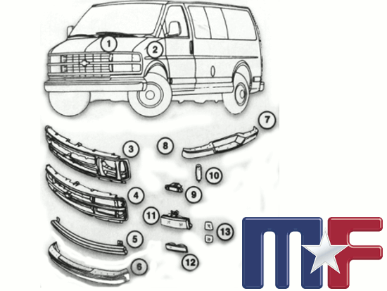 4671774 Kühlergrill Chevy Van ab `96 Silber/Grau
