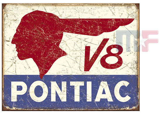 Blechschild Pontiac V8 16" x 12.5" (ca 41cm x 32cm)