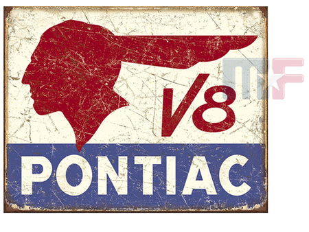 Blechschild Pontiac V8 16" x 12.5" (ca 41cm x 32cm)