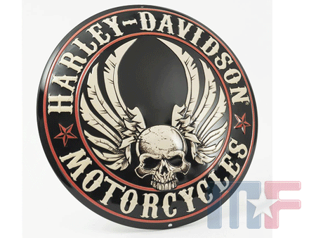 Blechschild Harley Davidson Skull 14" (ca. 35,5cm) gewölbt