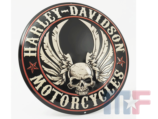 Blechschild Harley Davidson Skull 14" (ca. 35,5cm) gewölbt