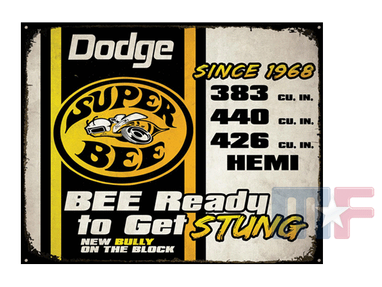 Blechschild Dodge Super Bee 15" x 12" (ca. 38cm x 30cm)